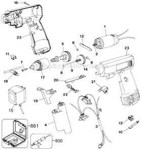 Page A Diagram and Parts List for TV200 Type 1 Black and Decker Cordless Drill